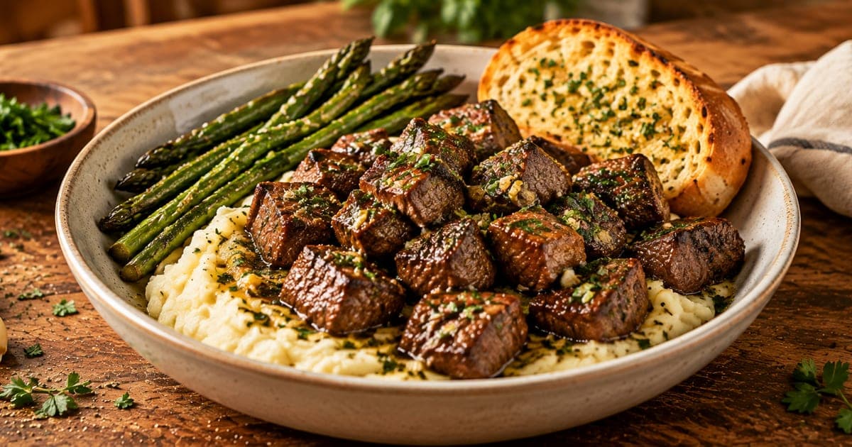 Thumbnail for Garlic Herb Butter Steak Bites with Mashed Potatoes